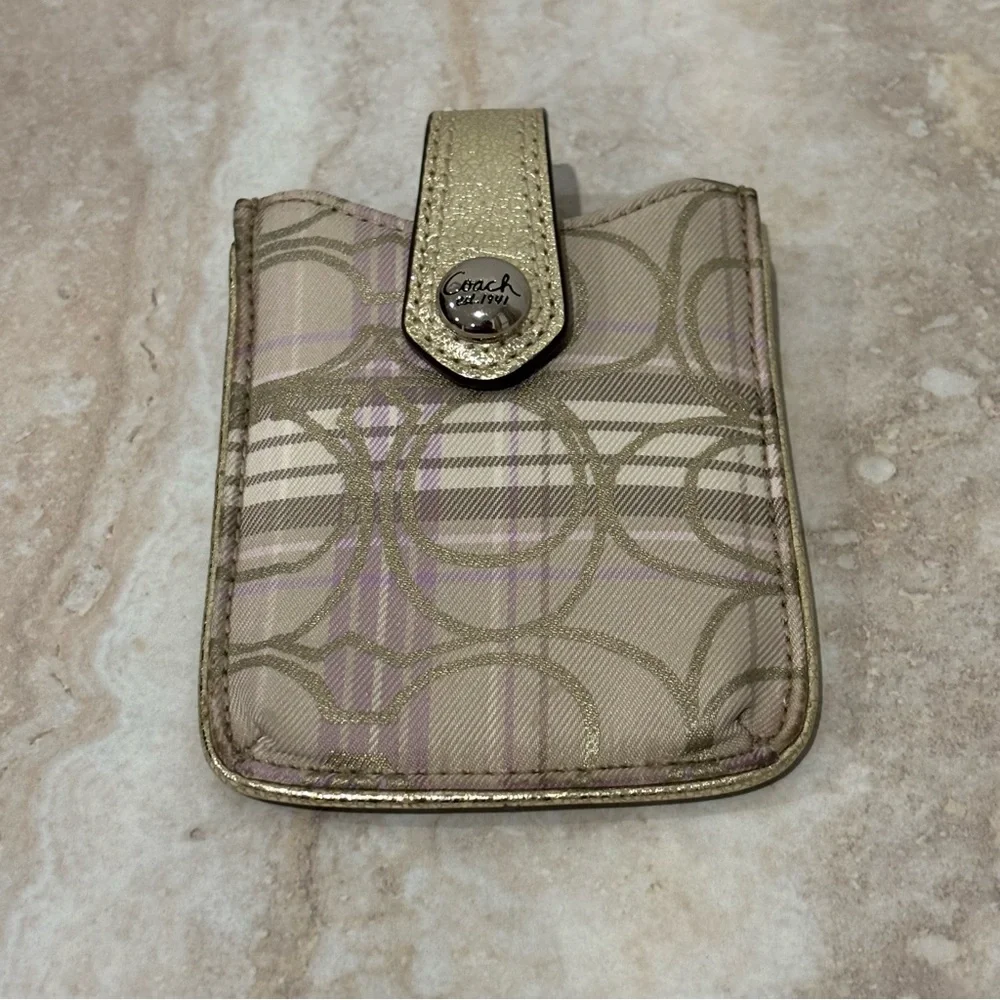 Coach metallic plaid phone holder